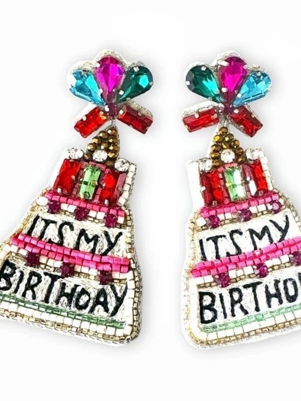 Birthday Cake Beaded Earrings: Handmade Statement Jewelry
